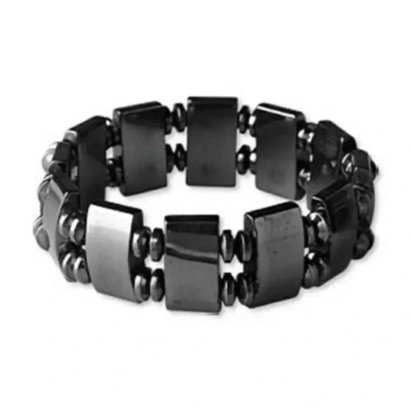 Chunky Gunmetal Hematite Rectangle & Rondelles Bracelet - Picture 1 of 1